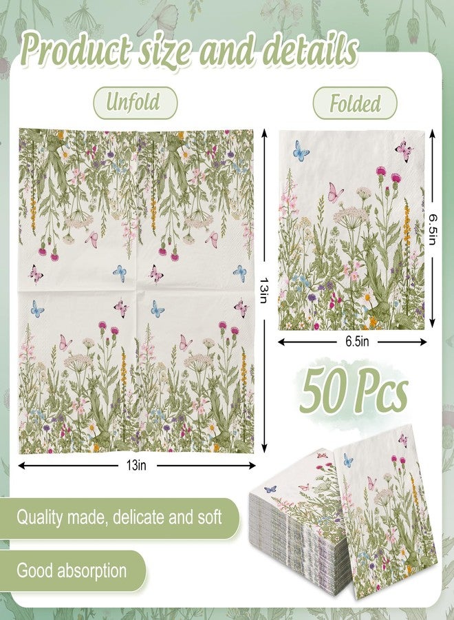 JarThenaAMCS مناديل ورقية من JarThenaAMCS، 50 قطعة، بنقشة زهور برية ربيعية، خضراء، بنقشة فراشات، للاستخدام مرة واحدة، مناسبة للغداء، بتصميم كلاسيكي مزخرف، مثالية للحمام، وحفلات الزفاف، وأعياد الميلاد، وحفلات استقبال المولود. - Image 2